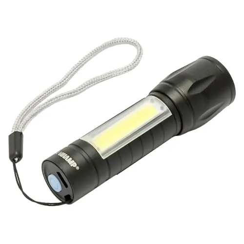 VELAMP THOR MAX: 1 W wiederaufladbare LED-Taschenlampe mit Zoomfunktion und Seitenleuchte.