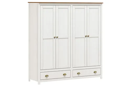 SIT Möbel Kleiderschrank | 4 Türen, 2 Schubladen | Kiefernholz massiv | Weiß