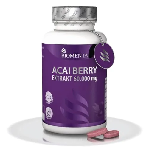 BIOMENTA Acai Beeren 60.000 mg - 180 Tabletten mit hochwertigen 30:1 Berry Extrakt – vegan - Premiumqualität