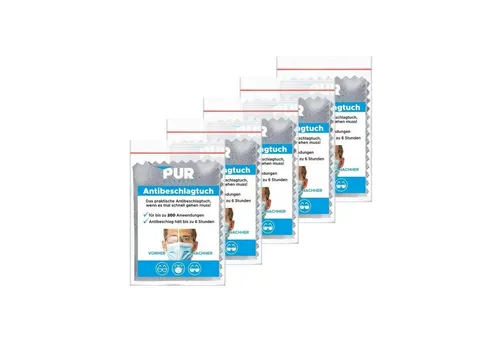PUR PREMIUM Brille 5x Antibeschlag Tuch für Brillen, Antifog Tuch, Wiederverwendbar
