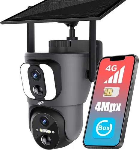 Rotierende Solarkamera 2 Objektive 2 Mp 4 g SIM PIR AI Erkennung IP65 Akku