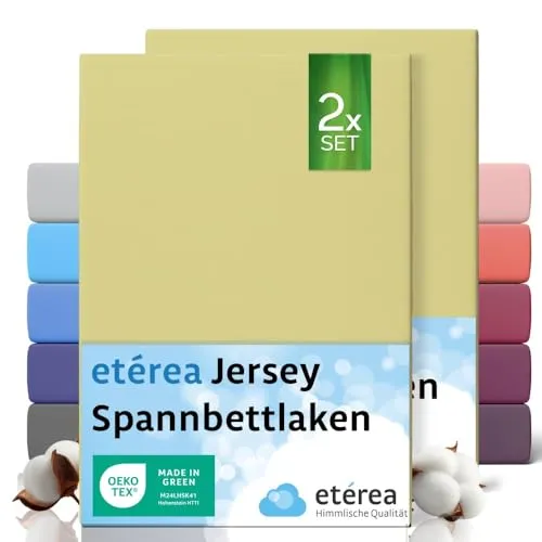 etérea Jersey 2er Set Spannbettlaken 200x220cm Lind bis 25 cm Höhe - 100% Baumwolle Spannbetttuch Oekotex - Bed Sheets mit Rundumgummi - Doppelpack Bettlaken 200x220 cm - Grün