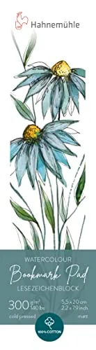 Hahnemühle Watercolour Bookmark Pad, Aquarell Lesezeichenblock, 100% Baumwolle, matt, 300 g/m², 5,5x20cm, 15 Blatt