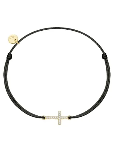 GLANZSTÜCKE MÜNCHEN Damen Textilarmband mit Kreuz-Anhänger - Modisches Textilarmband für Damen, kombiniert mit einem gelbvergoldeten Kreuz-Anhänger aus 925/- Sterling Silber und funkelnden Zirkonia – perfekt für jeden Anlass und als Geschenk in schöner Schmuckverpackung.