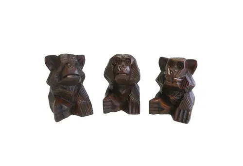 maDDma Tierfigur 3 Weise Affen, nichts hören, sehen, sagen, Soar-Holz, ca. 10 cm, dunkelbraun