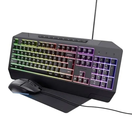 Trust GXT 791 3-in-1-Gaming-Bundle - Maus-Tastatur-Set in Schwarz, inklusive RGB-Beleuchtung für ein beeindruckendes Gaming-Erlebnis.
