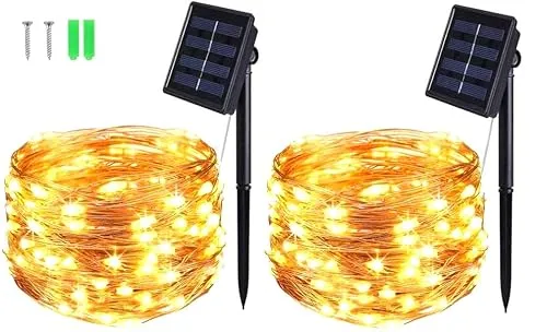 BOLWEO [2 Stück] Solar Lichterkette Aussen, 5M 50 LED Lichterkette Außen Wasserdicht Kupferdraht Beleuchtung für Weihnachten,Garten,Terrasse,Hof,Bäume,Party,Hochzeit,Innen/Außen Dekoration(Warmweiß)