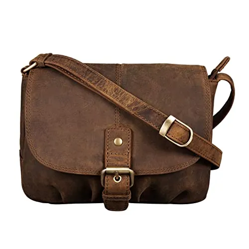 STILORD 'Iris' Leder Handtasche Damen klein Vintage - Umhängetasche für Freizeit, Ausgehen & Party - Echtleder Abendtasche mit Fächern, Farbe:mittel - braun