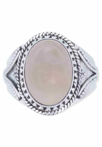 mantraroma Silber Ring Damen 925 Rosenquarz Edelstein rosa ausgefallen verspielt
