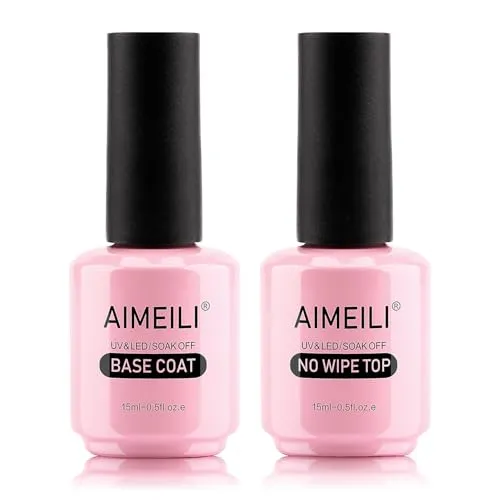 AIMEILI 15ml Base Coat Top Coat UV LED Gel Nagellack Unterlack und Überlack Nägel Gellack Set