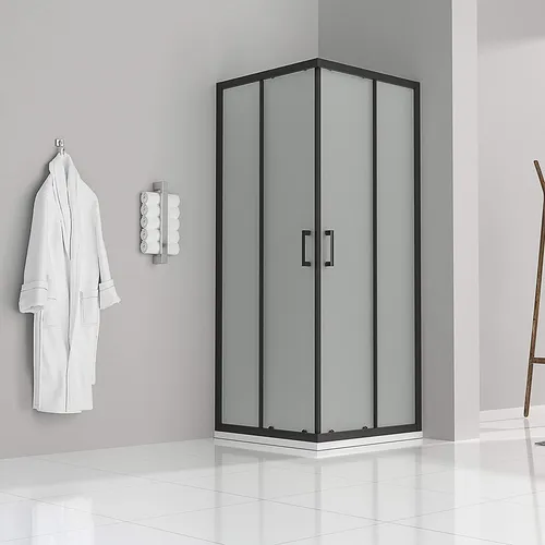 Duschkabine 100x100x190 cm aus satiniertem Sicherheitsglas und schwarzen Alubeschlägen DK79
