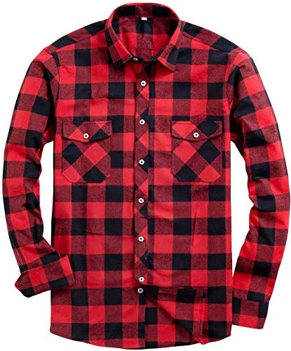 Produktbild siliteelon Hemd Herren Kariertes Flanellhemd Langarm Baumwolle Arbeitshemd Warm Holzfällerhemd Regular fit Winter Karohemd mit Brusttasche rot-schwarz L
