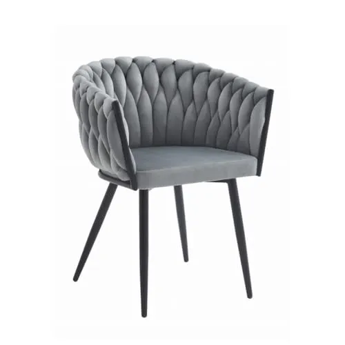 VBChome Stuhl Samtstoff Hellgrau Gepolstert Geflochten Esszimmerstuhl & Wohnzimmerstuhl Modern Glamourösen Loft & Industrial Stil Komfortsitz mit Metallgestell