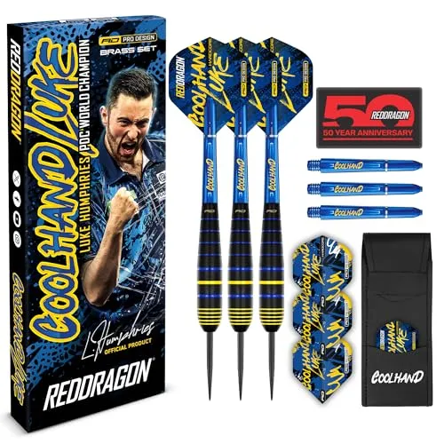 RED DRAGON Darts – Luke Coolhand Humphries | Messing Profi Dartpfeile Set mit Dartflights & Schäfte | Dart Pfeile Steel Dart Set für alle Spieler