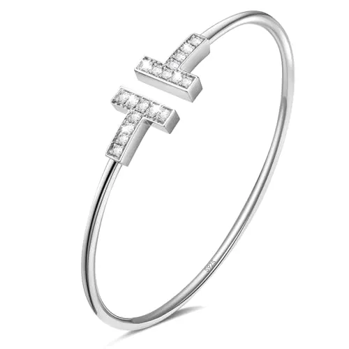 APUUESN Armreifen Sterling Silber Damen,Armreif S925,Armband Frauen mit Zirkonia,Buchstabe T Armbänder Silver,Schmuck,18.Geburtstag Mädchen,Geschenke für Freundin,Geburtstag,Jahrestag