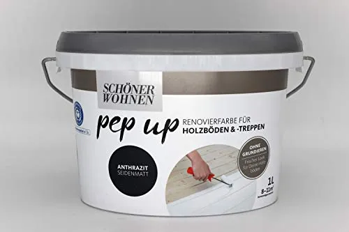 Pep up Renovierfarbe für Holzböden und -treppen Anthrazit seidenmatt 1l - Betonfarben – Hochwertige Renovierfarbe für Holzböden und -treppen in elegantem Anthrazit, seidenmatt finish für ein modernes Wohnambiente.