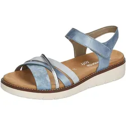 Remonte Riemchensandale mit Keilabsatz - Wanderschuhe mit herausnehmbarer Softeinlage und sportlichem Design, ideal für den Sommer. Bequem und stylish in hellblau-silberfarben.