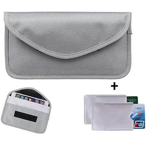 Newseego RFID Signalblocking Tasche | 2 x RFID-Kreditkartenhüllen, Keyless Go Schutz Autoschlüssel, Faraday-Tasche für Handy Strahlenschutz Tasche Funkschlüssel Abschirmung (Grau)
