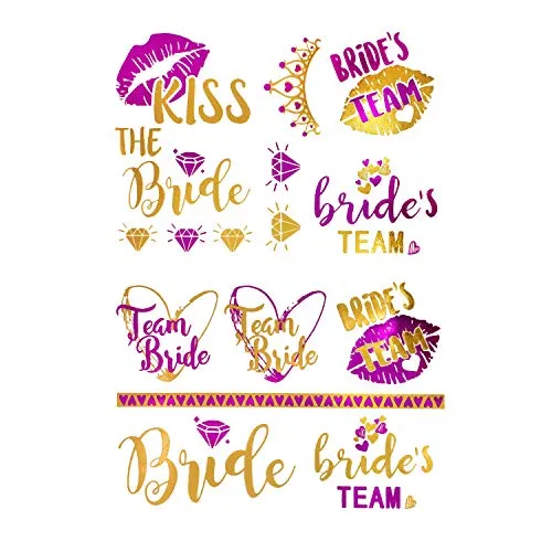 Oblique Unique® Temporäre Klebetattoos JGA Junggesellinnenabschied Tattoo Set Bride - Team Bride Hochzeit Pink Gold