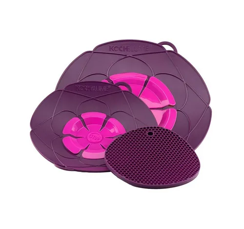 Kochblume Profi-Set für Töpfe 14-28 cm mit Bionic Multipad - Silikon Überkochschutz - Das Kochblume Profi-Set bietet perfekten Überkochschutz für Töpfe von 14 bis 28 cm. Praktisch als Spritzschutz und Untersetzer, spülmaschinenfest und lebensmittelecht. Ideal für stressfreies Kochen!