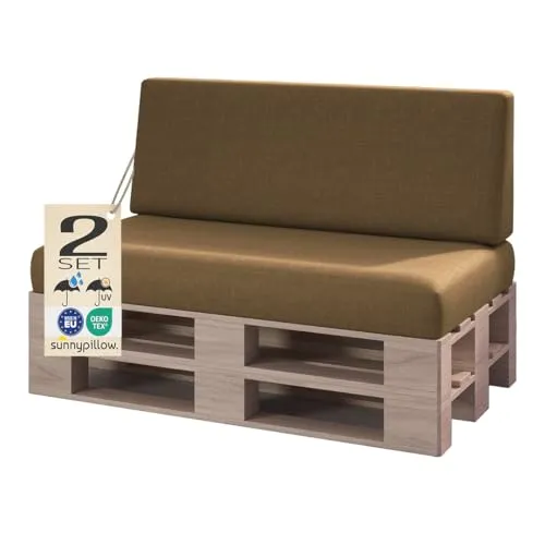 sunnypillow Palettenkissen Outdoor 2er Set, wasserdicht & UV-beständig - Verwandeln Sie Ihre Europalette in eine gemütliche Sitzgelegenheit! Unsere Palettenkissen sind wasserabweisend, robust und ideal für Innen- und Außenbereiche. Genießen Sie höchsten Komfort mit dicker Kaltschaumfüllung!