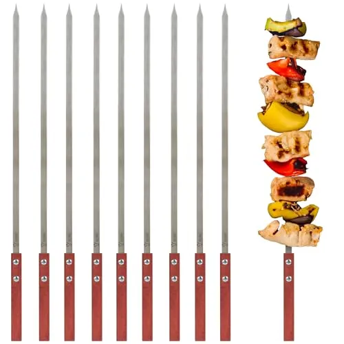 BBQ-Toro Edelstahl Grillspieße mit Holzgriff (10 Stück) | 50 cm | Schaschlikspieße, Grillspieß Set, Grill Skewers | Mangal Schaschlik, Drehspieß, Rotisserie | Grillzubehör, Fleischspieße