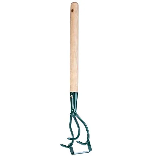 KADAX Grubber, Jätegrubber mit 3 Zinken, Unkrauthacke, kleine Blumenkralle mit Stiel, Gartenzubehör aus Metall, Gartenhacke zum Lockern des Bodens, Kultivator für Garten, Unkraut (Mit Holzgriff)