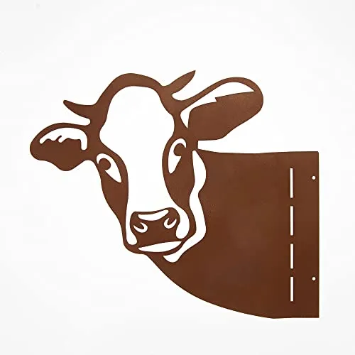 UNUS Garden Baumstecker Kuh um die Ecke guckend, Gartendeko Rostoptik zum Anschrauben, Roststecker aus Edelrost Metall, Rost Deko für Garten, Terrasse oder Balkon