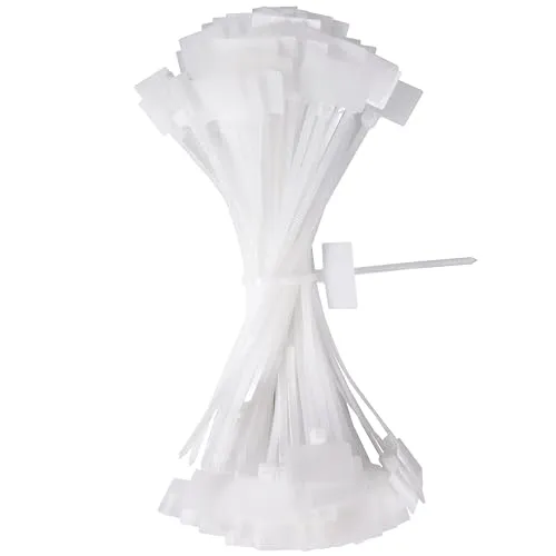 QIMEI-SHOP Kabelbinder Tags Weiß 150mm x 3mm Kabelbeschriftung Kabelbinder Set Zugfestigkeit 10 kg Verstellbare UV Beständig für Kabelmanagement Gartenarbeit 100 Stück