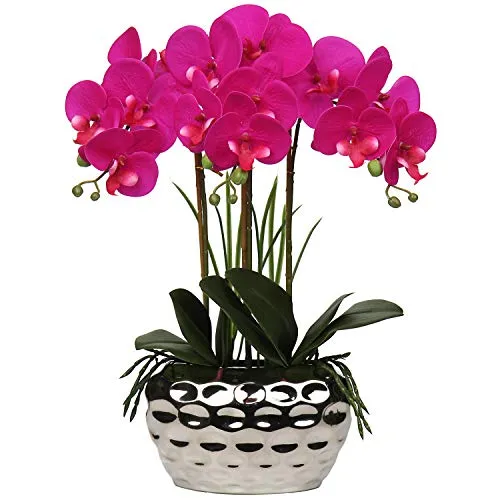 Briful 44CM Künstliche Orchideen Phalaenopsis Kunstblumen wie Echt Dekorative Orchidee Bonsai Kunstpflanze Arrangement im Keramiktopf für Tisch Wohnzimmer Wohnkultur Dekoration