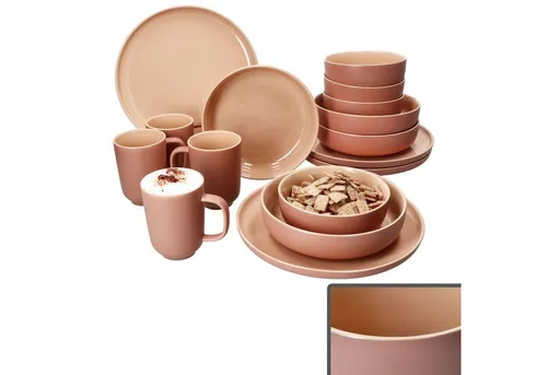 Ritzenhoff & Breker Jasper Puder 16tlg Kombiservice für 4 Personen - Kombiservice aus robustem Steingut für 4 Personen, spülmaschinen- und mikrowellengeeignet. Mit modernem Design und Soft-Touch-Haptik, ideal für Frühstück, Mittagessen oder Kaffee.