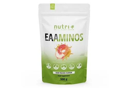 nutri+ EAA Instant Pulver 500g – Essentielle Aminosäuren - Aminosäuren-Pulver, vegan und glutenfrei, optimiert mit Piperin für besseren Proteinaufbau und Muskelunterstützung in verschiedenen fruchtigen Geschmacksrichtungen.