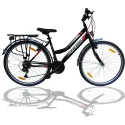 Talson City-Fahrrad 26 Zoll mit Shimano-Schaltung - Citybike mit 21-Gang Shimano Drehgriffschaltung, batteriebetriebener Beleuchtung und Gepäckträger, ideal für Stadtfahrten und kurze Strecken.