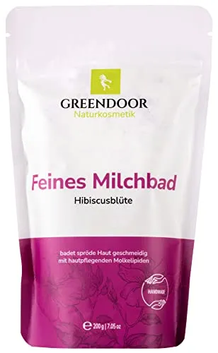 GREENDOOR Milchbad Hibiscusblüte 200g aus der Naturkosmetik Manufaktur, Haut pflegendes Milch Bad, 100% natürlicher Badezusatz, bioabbaubar, Entspannungsbad, Wellnessbad, Geschenke