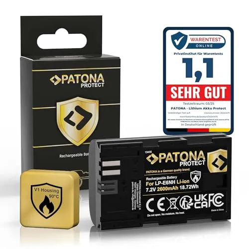 PATONA Protect V1 LP-E6NH Akku 2600mAh - Kamera-Akku für Canon EOS R5 R6, intelligentes Akkusystem mit NTC-Sensor und hitzebeständigem V1 Gehäuse für maximale Sicherheit und Leistung.
