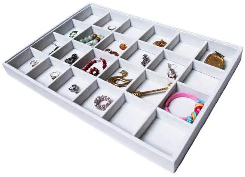 Vorlagebrett Schmucktablett Schmuckkasten Schmucklade Schmuckdisplay Schaukasten Weiss… (24 Fächer)