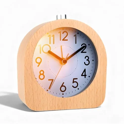 BORDEAG Analog Holz Wecker Analog Ohne Ticken, Wecker Digital, Nachttisch Tischuhr Mit Nachtlicht, Analoger Aus Holz, Batteriebetrieben, Für Schlafzimmer Heim Büro Reisen, Schreibtisch
