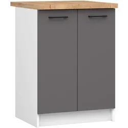 Raumhirsch Furniture Unterschrank Oliwia, Weiß/Grau, 60x85x46 cm, Küchenmöbel - Eleganter Küchenunterschrank mit edler Farbkombination aus mattweißem Korpus und glänzenden Fronten in Graphit. Bietet viel Stauraum und eine passende Arbeitsplatte für Ihre Küchengestaltung.