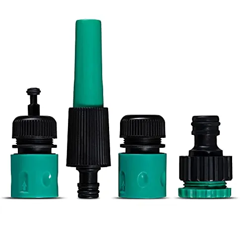 Grafner Gartenschlauch Anschluss Set 5-teilig für 1/2 Zoll Schläuche, mit 2X Schnellkupplung, 1x Handverbindungsstück, 1x Gartenspritze, Schlauchanschluss Set mit Aquastop Wasserstop Kupplung