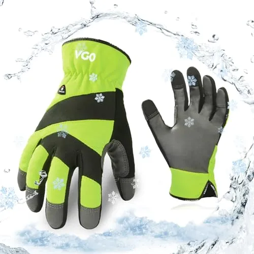 Vgo 1Paar 0℃/32°F Winter Rindsleder Arbeitshandschuhe, kaltes Wetter wasserdicht Sicherheit Arbeitshandschuhe, kalte Lagerung oder Gefrierschrank verwenden, mit warmen Polar Fleece-Futter (PU7741FLWP)