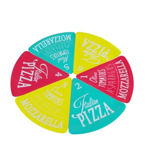 Markenlos Pizzateller 6teilig bunt Kunststoff Pizzastücke Pizza Pizzastück Teller eckig