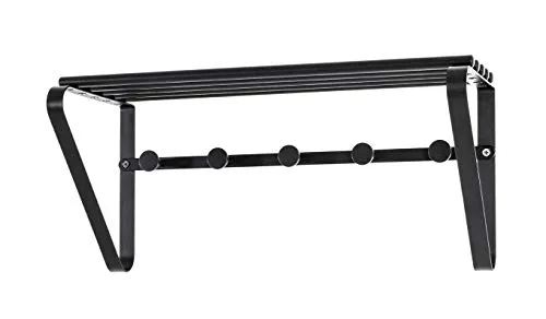 Haku-Möbel Wandgarderobe Gerda, 45 x 20cm, Schwarz mit Ablage - Wandgarderobe aus pulverbeschichtetem Metall mit 5 Haken und praktischer Ablage, ideal für Eingangsbereiche und kleinen Fluren.
