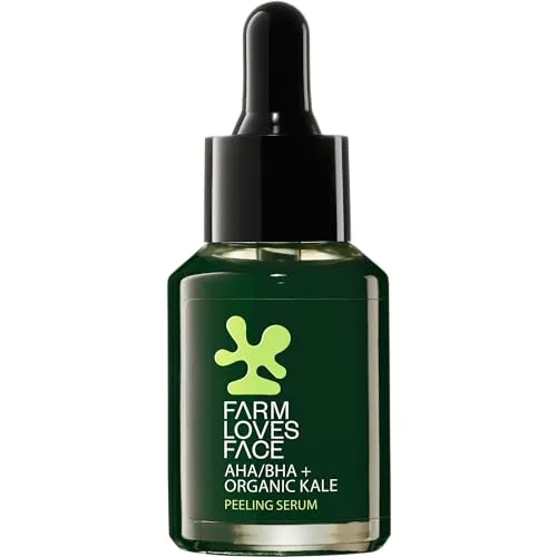 Farm Loves Face AHA/BHA + Organic Kale Peeling Serum, Gesichtsserum, Grün, glättend, porenverfeinernd, reinigend, transluzent, vegan, ölfrei, ohne Parfüm, ohne Alkohol, 1er Pack (28ml)