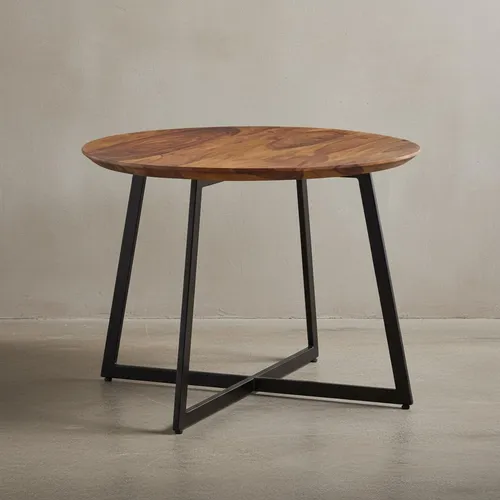 Moderner Couchtisch aus Sheesham Massivholz und Metall