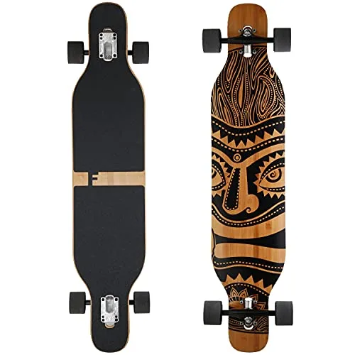 FunTomia Longboard Mach1 mit 3 Flex Stufen - Drop Through Cruiser Komplettboard - Longboard aus Bambus und Ahornholz, wählbar in 3 Flexstufen für optimale Anpassung; ideal für Cruising und Tricks mit hervorragendem Lenkverhalten.