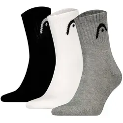 HEAD Unisex Socken, 3er Pack - All Sports Training Short Crew, Sportsocken, Logo, einfarbig Grau/Weiß/Schwarz 43-46