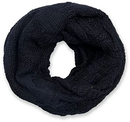 styleBREAKER Unisex Strick Loopschal mit Gitter- und Rippenmuster, Uni Feinstrick Schlauchschal, Winter Strickschal 01018155, Farbe:Schwarz