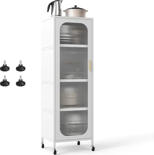 KOMFOTTEU Küchenschrank mit Rollen, 5 Ebenen, verstellbare Regale, 45 x 40 x 141 cm (Weiß) - Vielseitiger Küchenschrank mit verstellbaren Böden und flexibler Rollkonfiguration für einfaches Manövrieren. Ideal für Esszimmer oder Wohnzimmer, aus robustem Kohlenstoffstahl für langanhaltende Nutzung.