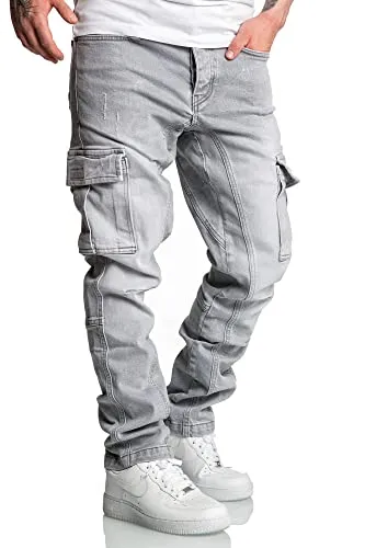 Amaci&Sons Herren Cargo Jeans Regular Slim Destroyed 7977 Hellgrau W38/L34 - Stylische Amaci&Sons Herren Cargo Jeans in Hellgrau, Regular Slim Fit. Ideal für lässige Outfits, robustes Material und modisches Design für jeden Tag.