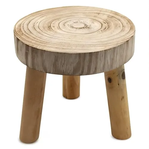 Spetebo Baumscheibe Blumenhocker rund natur Echtholz - 22 x 20 cm - Holz Dekohocker naturbelassen mit 3 Beinen - Holzhocker Pflanzenständer Massivholz Hocker Podest für Pflanzen Topfblumen Deko